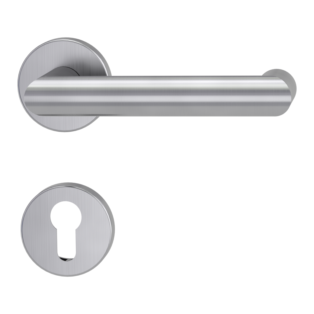 LUCIA door handle set Clip-on system panic round escutcheons Satin stainless steel profile cylinder