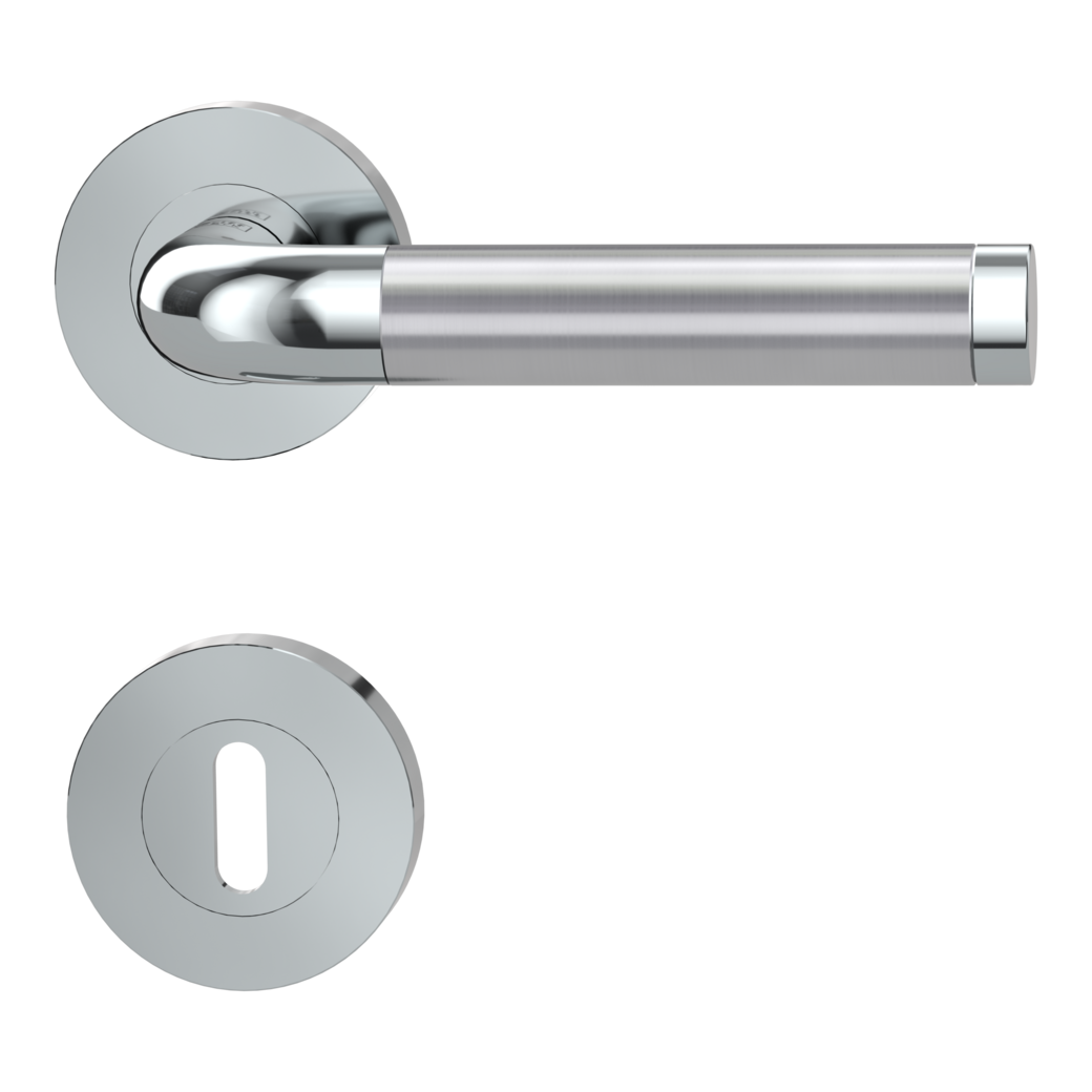 door handle set SIMONA screw on cl4 rose set round mortice lock chrome/brushed steel