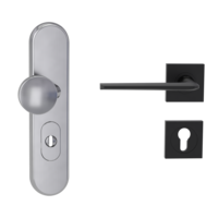 Silhouette product image in perfect product view shows the Griffwerk security combi set TITANO_882 in the version cylinder cover, square, brushed steel, clip on with the door handle REMOTE GSC