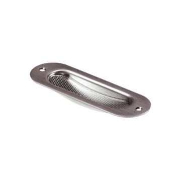 Freigestelltes Produktbild im idealen Blickwinkel fotografiert zeigt das Griffwerk Griffmuschelpaar S2 in der Version Edelstahl matt, Schraubtechnik