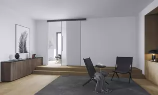 Sliding door system Planeo Air in the living room Planeo Air not only received a red dot award but also the German Design Award 2019.