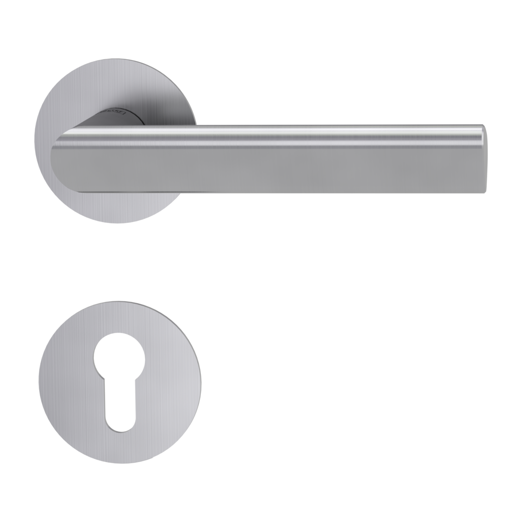 TRI 134 door handle set Flat escutcheons round Satin stainless steel profile cylinder