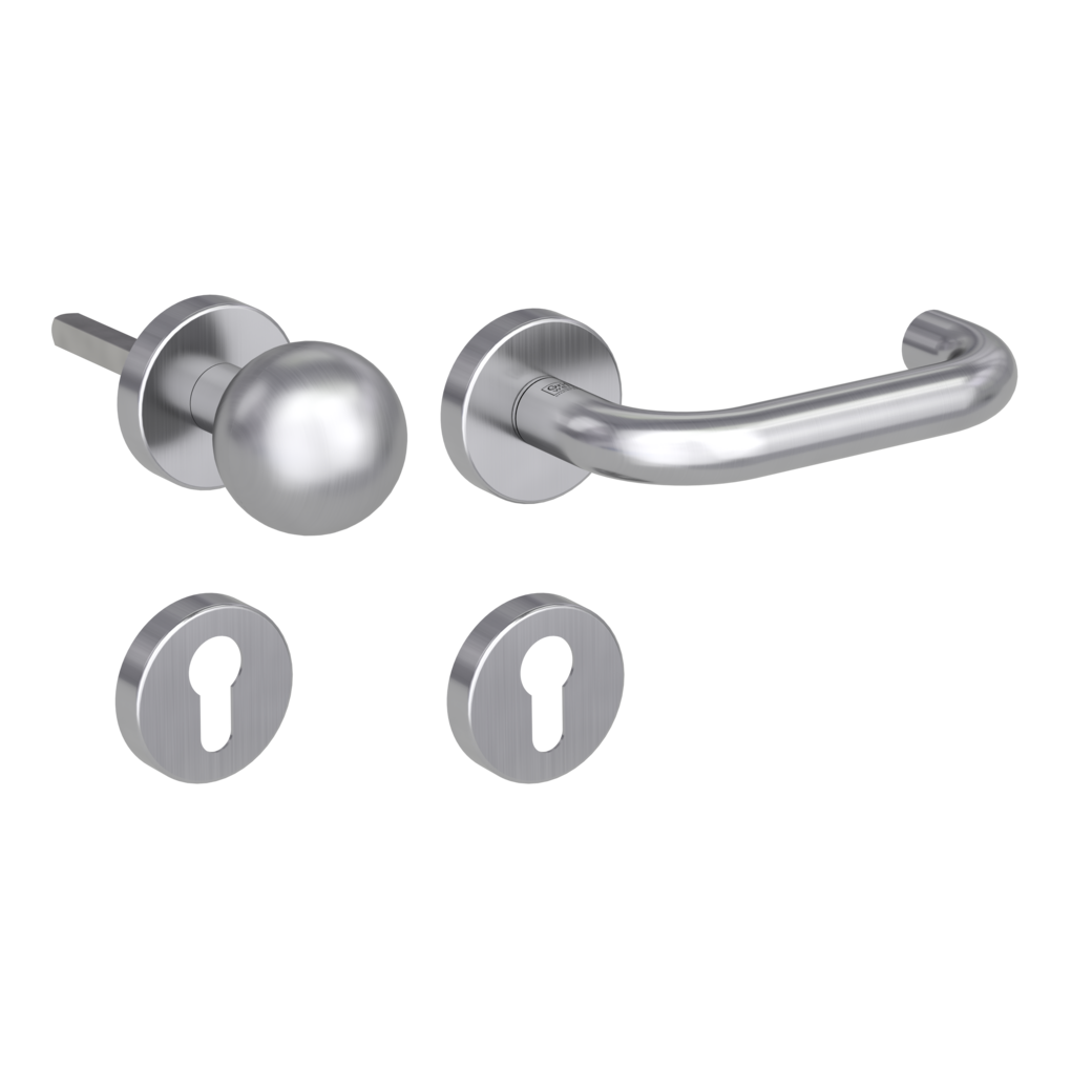 knob handle rose set ALESSIA clip on panic rose set round knob R4 38-50mm brushed steel R