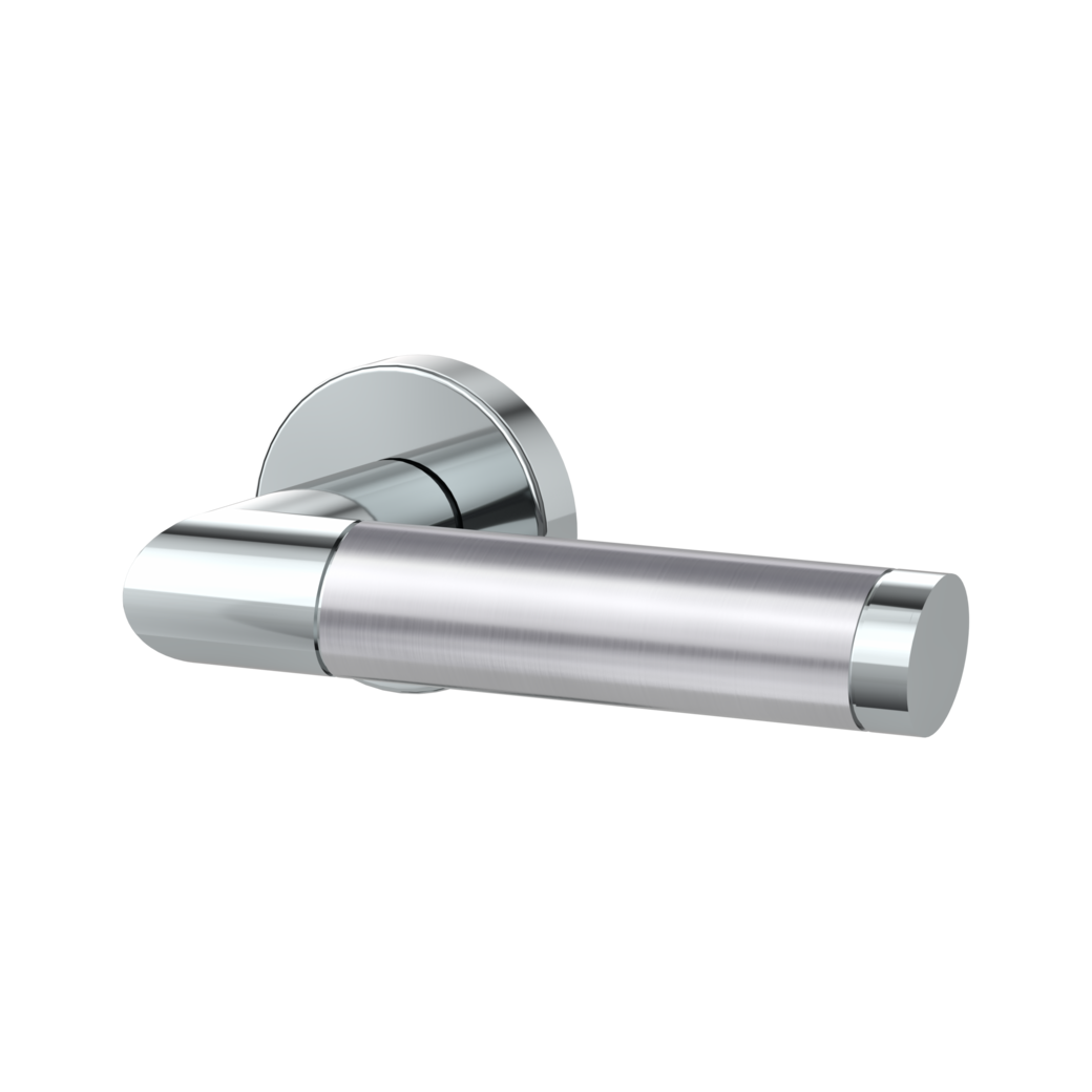 LOREDANA door handle set Clip-on system GK3 round escutcheons Polished-satin stainless steel OS