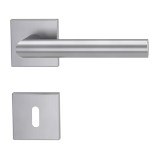 Isolated product image in perfect product view shows the GRIFFWERK rose set square LUCIA SQUARE in the version mortice lock - brushed steel - clip on technique