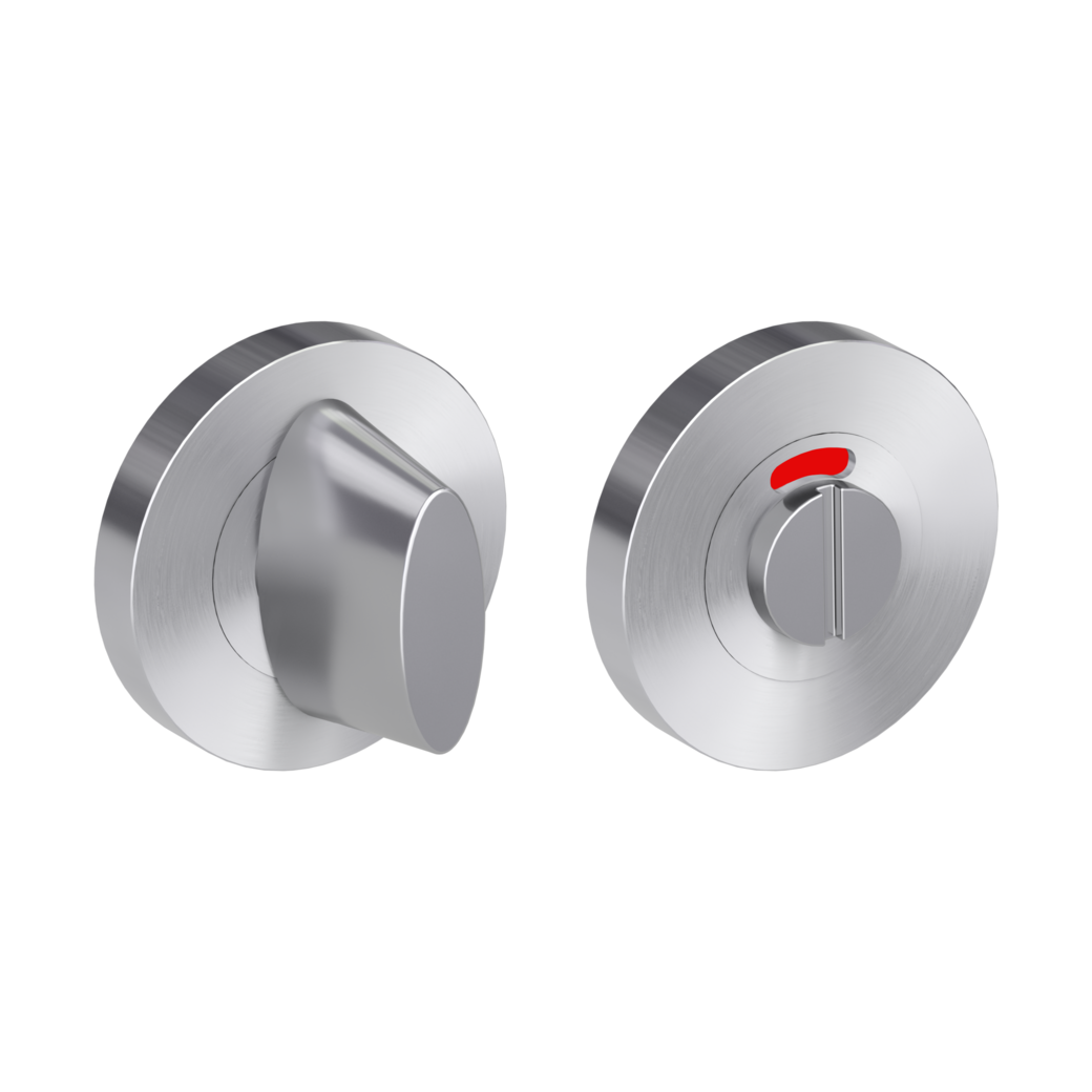 keyhole rose pair round wc red/white screw on brushed steel