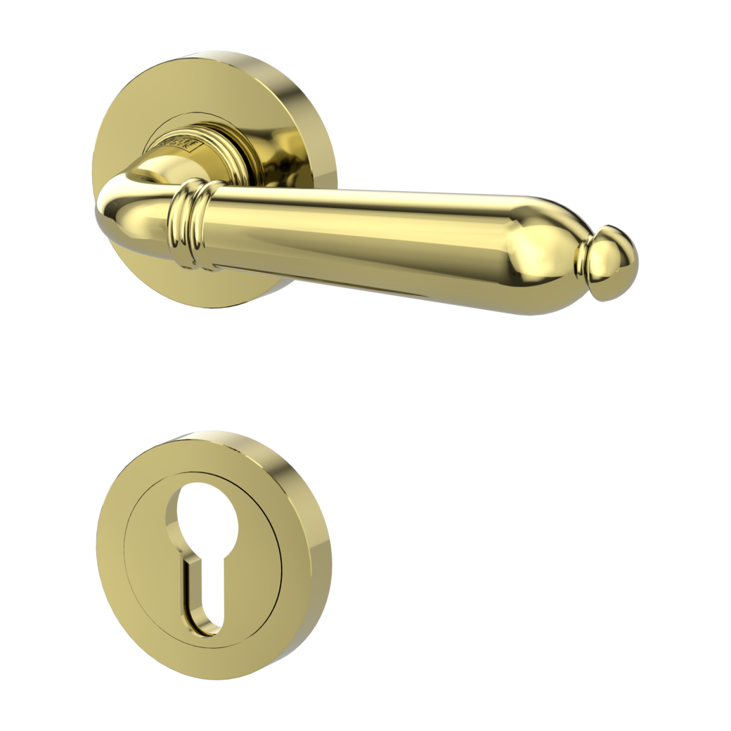 CAROLA door handle set Screw-on system GK4 round escutcheons Profile cylinder brass effect