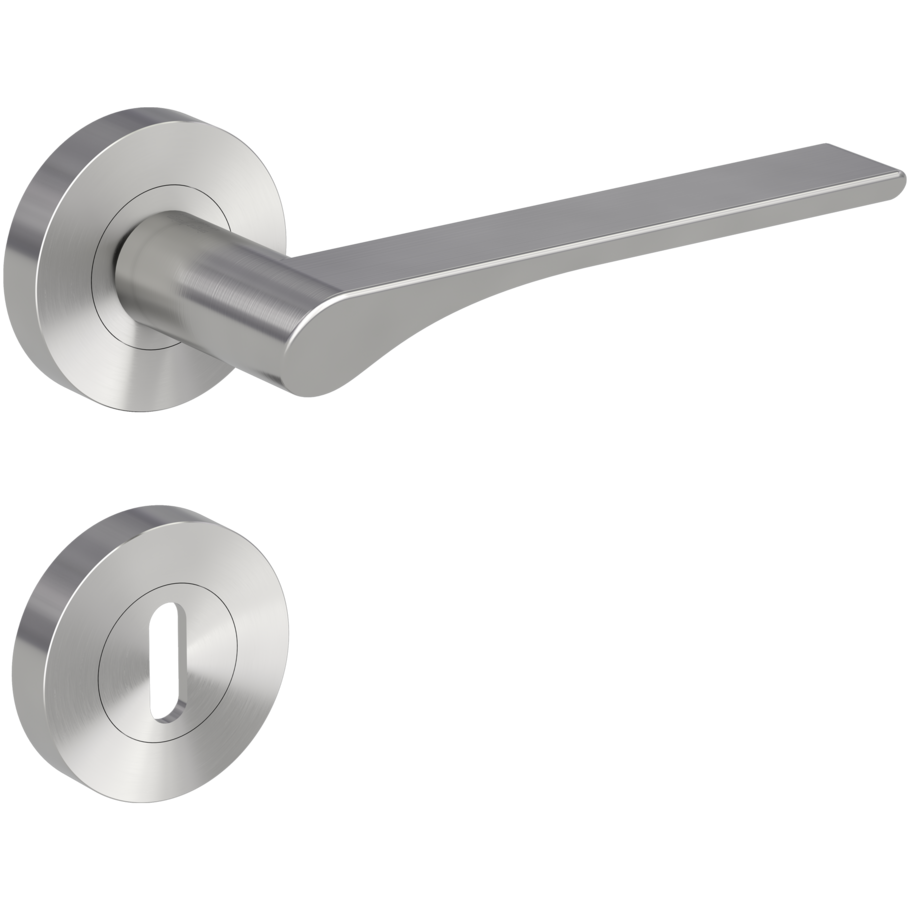 Isolated product image in the right-turned angle shows the GRIFFWERK rose set LEAF LIGHT in the version mortice lock - velvet grey - screw on technique