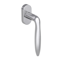 Silhouette product image in perfect product view shows the Griffwerk window handle VERONICA in the version unlockable, brushed steel