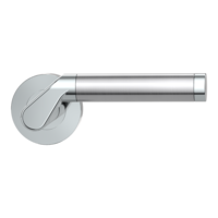 The image shows the Griffwerk door handle set CORINNA in the version with rose set round unlockable screw on chrome/brushed steel
