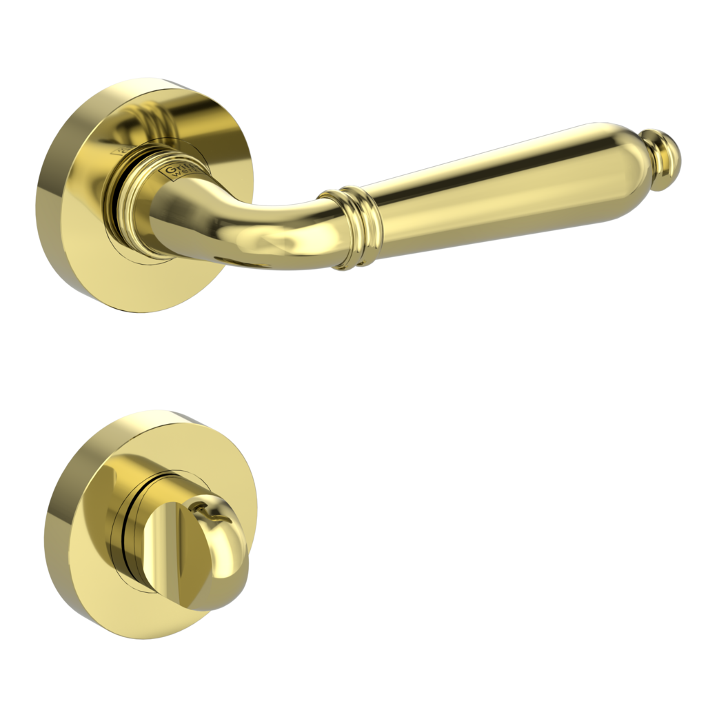 CAROLA door handle set Screw-on system GK4 round escutcheons WC brass effect