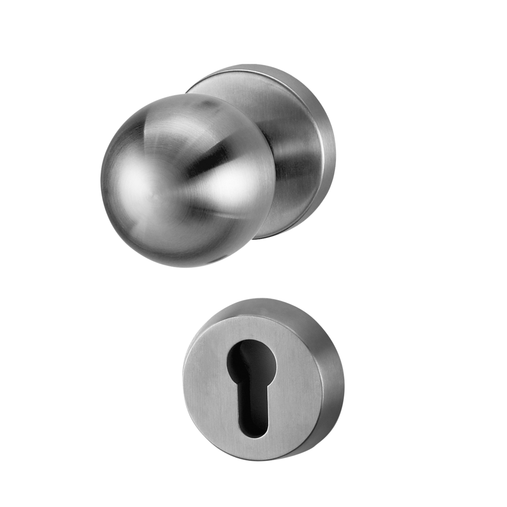 security rose set with knob R4 euro profile 38-50mm brushed steel handle R4