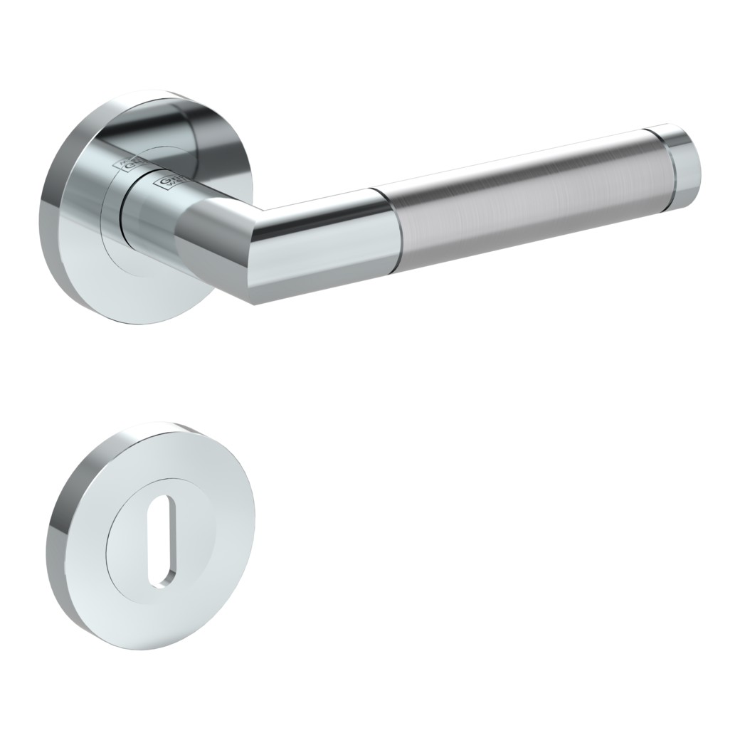 LOREDANA PROF door handle set Screw-on system GK3 round escutcheons Pol.satin stainless steel cipher bit