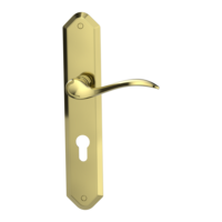 Isolated product image in perfect product view shows the GRIFFWERK long plate set AMADEUS in the version euro profile - brass look - deco screw