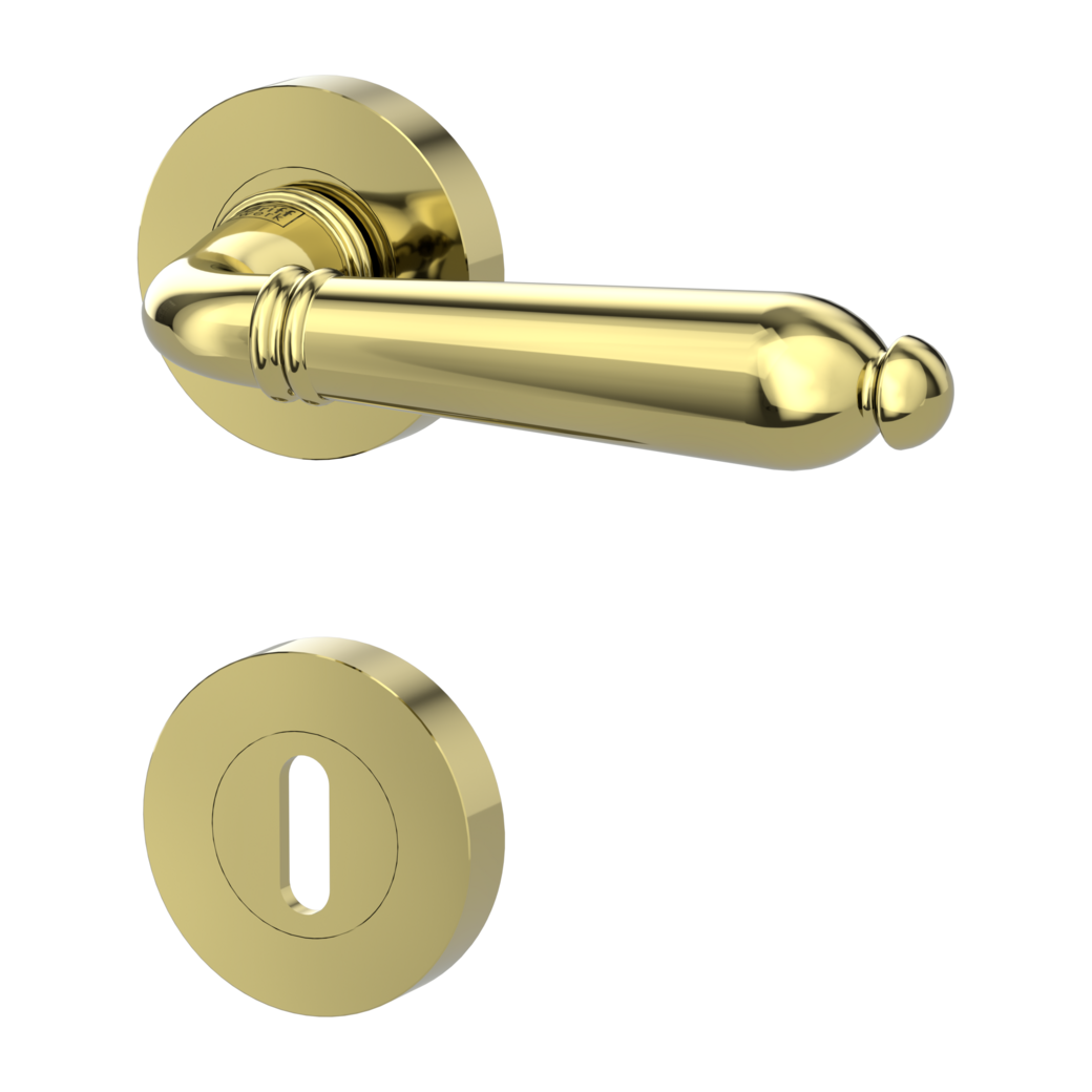 door handle set CAROLA screw on cl4 rose set round mortice lock brass look