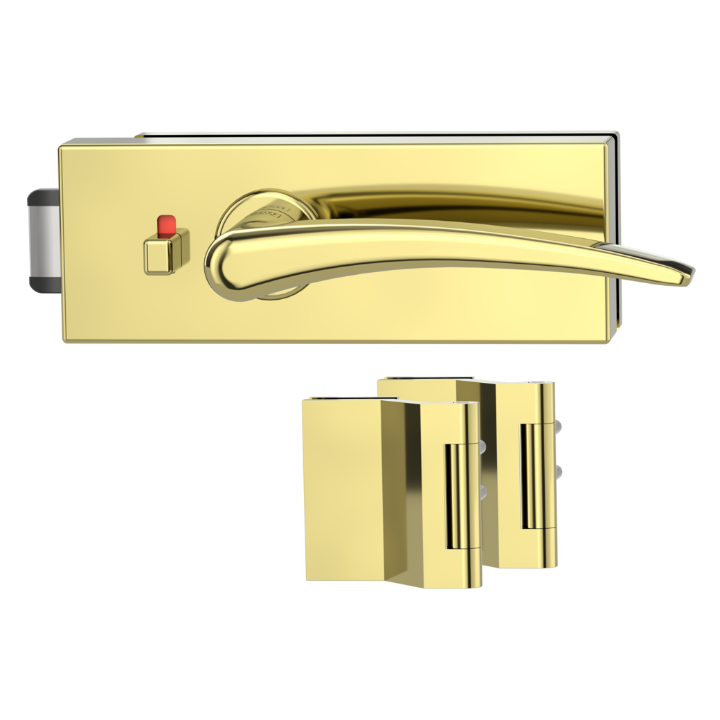 glass door lock set PURISTO S smart2lock silent 3-part hinges MARISA brass look