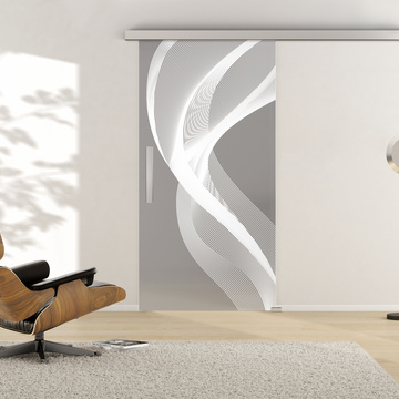 Ambient image in living situation illustrates the Griffwerk sliding glass door 3D 636 in the version TSG MOON GREY matt