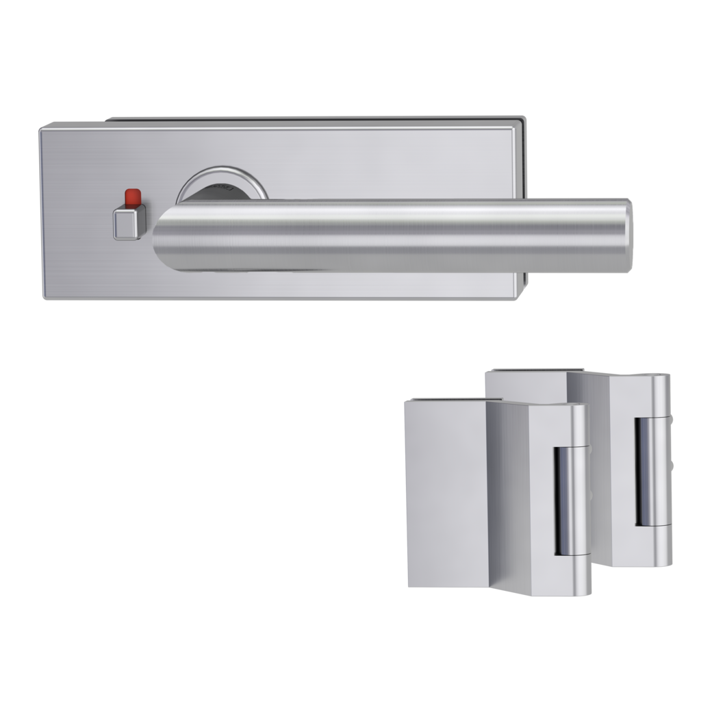 glass door lock set PURISTO S smart2lock silent 3-part hinges LUCIA PROF brushed steel