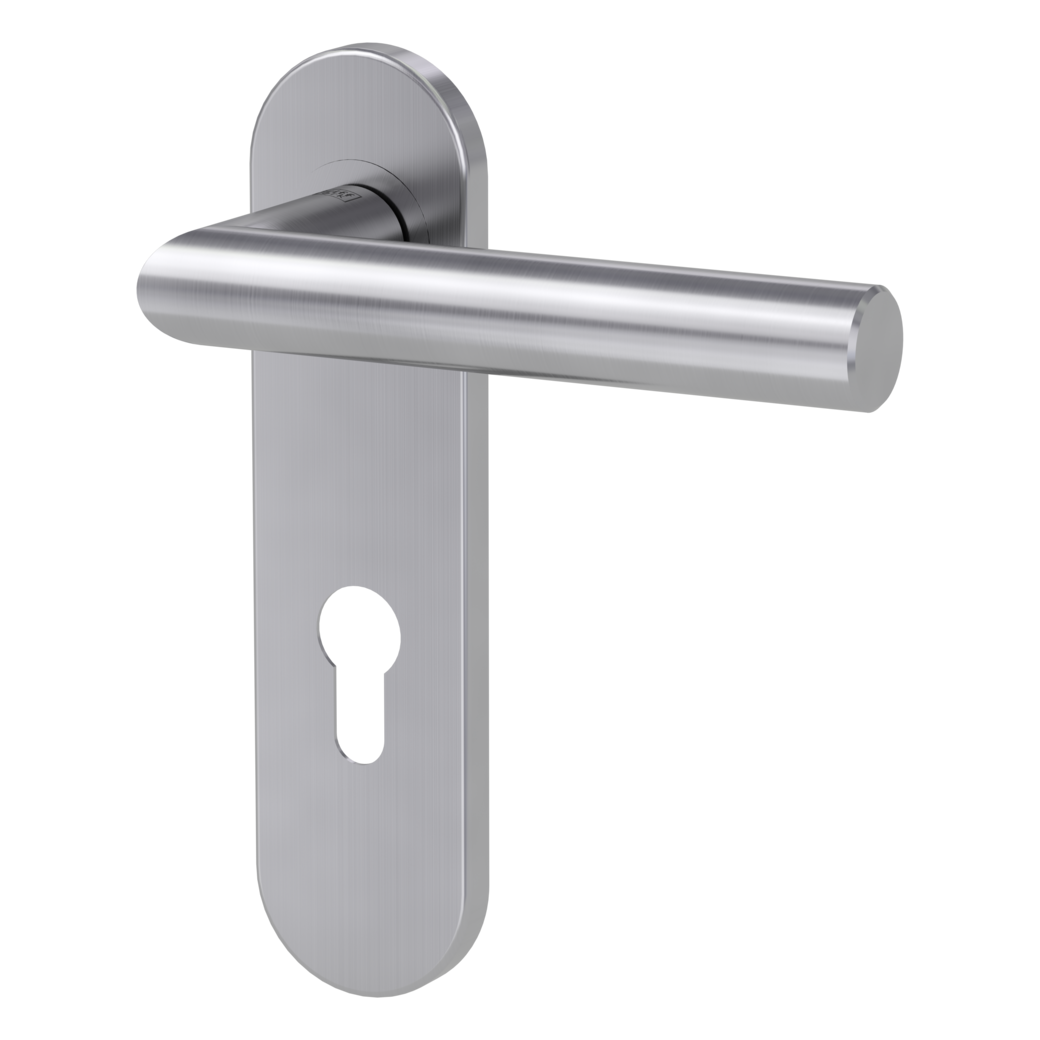 LUCIA PROF door handle set Screw-on system FS round short backpl. Satin stainless steel profile cylinder