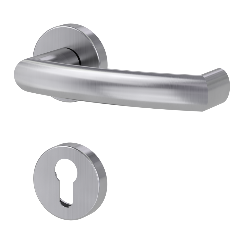 LORITA door handle set Clip-on system panic round escutcheons Satin stainless steel profile cylinder