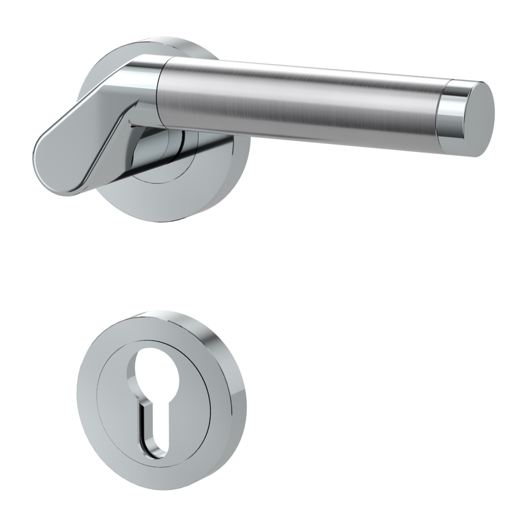 door handle set CORINNA screw on cl4 rose set round euro profile chrome/brushed steel
