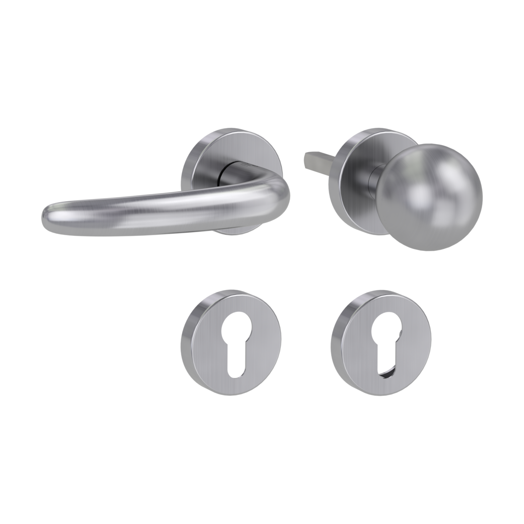 knob handle rose set ULMER GRIFF clip on FP rose set round knob R4 38-50mm brushed steel L