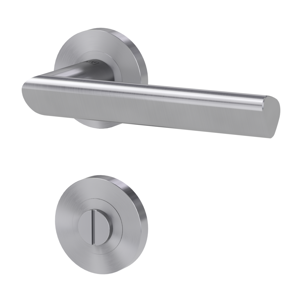 TRI 134 door handle set Screw-on system GK3 round escutcheons WC satin stainless steel