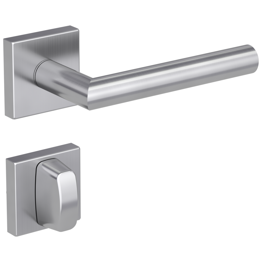 Isolated product image in the right-turned angle shows the GRIFFWERK rose set square LUCIA SQUARE in the version turn and release - brushed steel - clip on technique inside view 