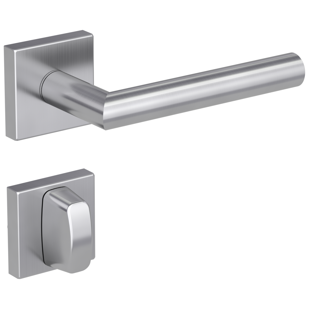 LUCIA SQUARE door handle set Clip-on sys.GK3 straight-edged escut. WC satin stainless steel