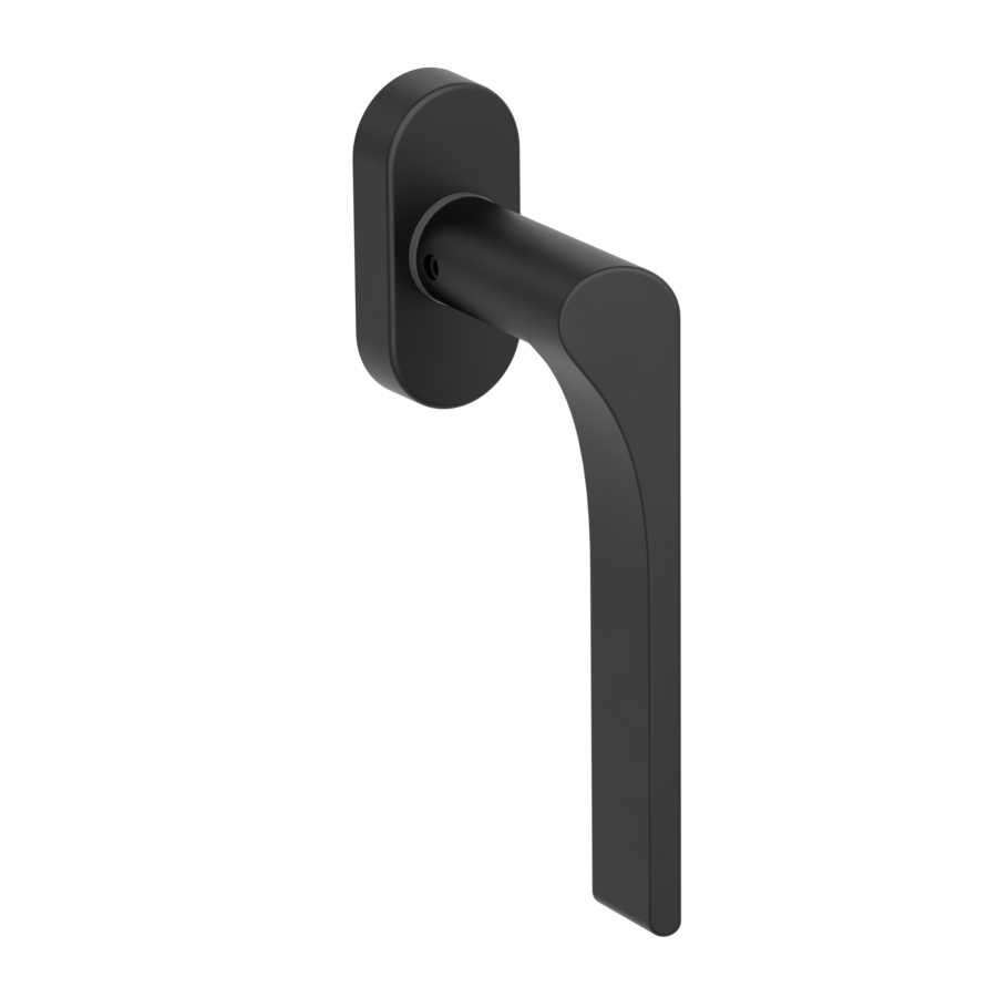 Silhouette product image in perfect product view shows the Griffwerk window handle LEAF LIGHT in the version unlockable, graphite black