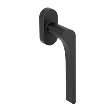 Silhouette product image in perfect product view shows the Griffwerk window handle LEAF LIGHT in the version unlockable, graphite black