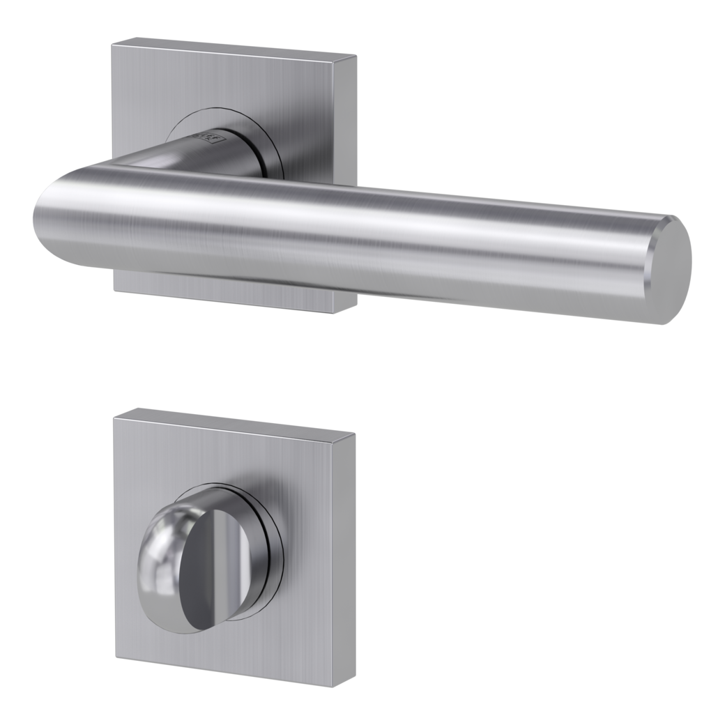 LUCIA PROF door handle set Screw-on sys.GK3 straight-edged escut. WC satin stainless steel
