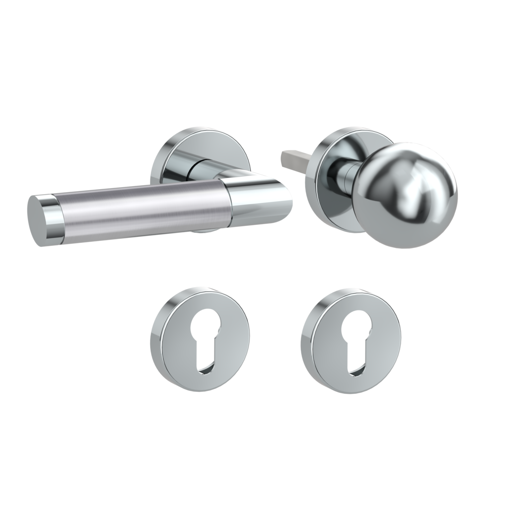 knob handle rose set LOREDANA clip on cl3 rose set round knob R4 polished/brushed steel L