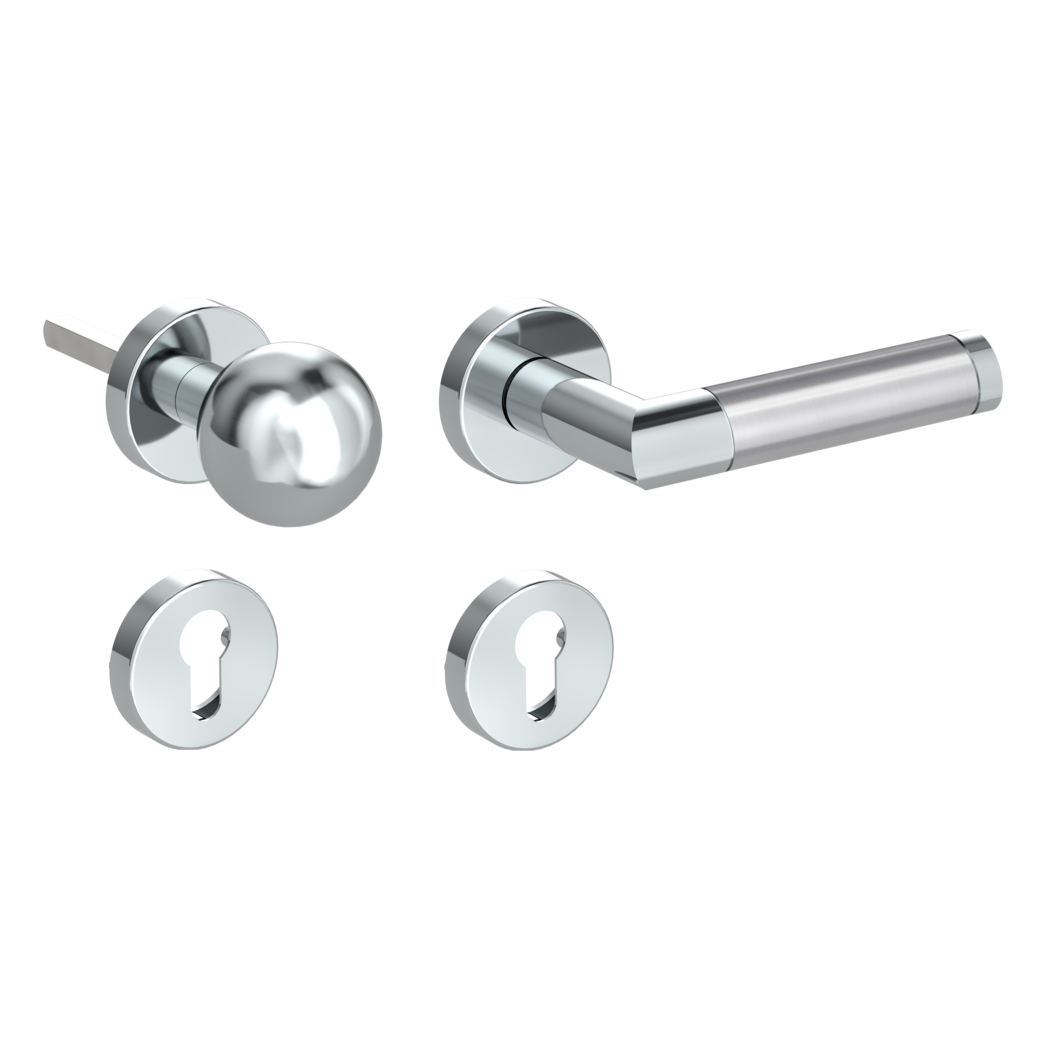 knob handle rose set LOREDANA clip on cl3 rose set round knob R4 polished/brushed steel R