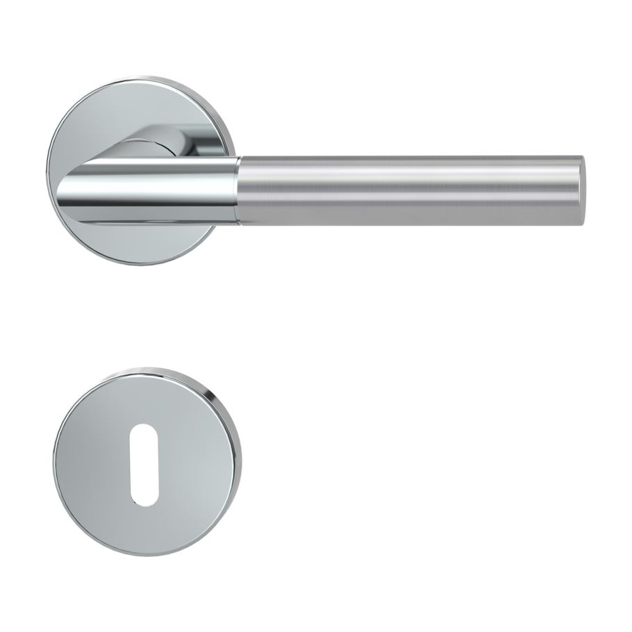 door handle set ARICA clip on cl3 rose set round mortice lock polished/brushed steel