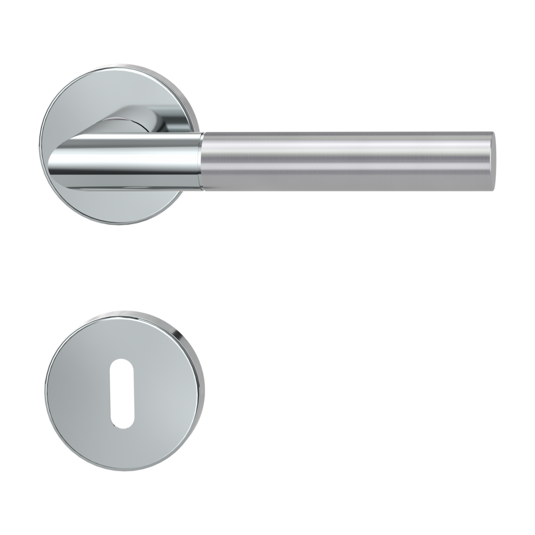 door handle set ARICA clip on cl3 rose set round mortice lock polished/brushed steel
