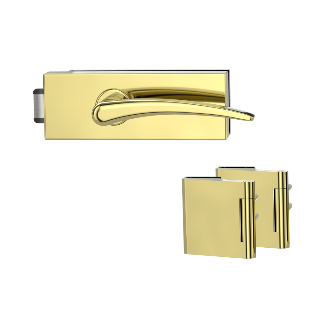 PURISTO S glass door fitting set unlockable silent 3-part hinges MARISA brass effect