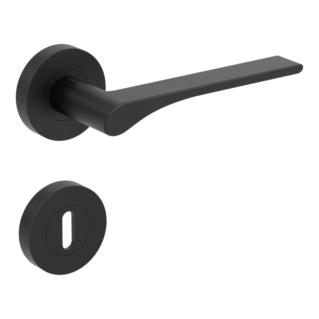 LEAF LIGHT door handle set Screw-on system GK4 round escutcheons Cipher bit graphite black