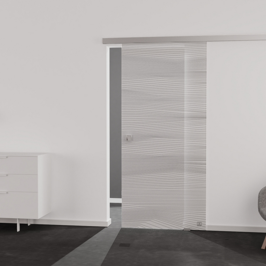 Ambient image in living situation illustrates the Jette sliding glass door VISION in the version TSG PURE WHITE grey matt