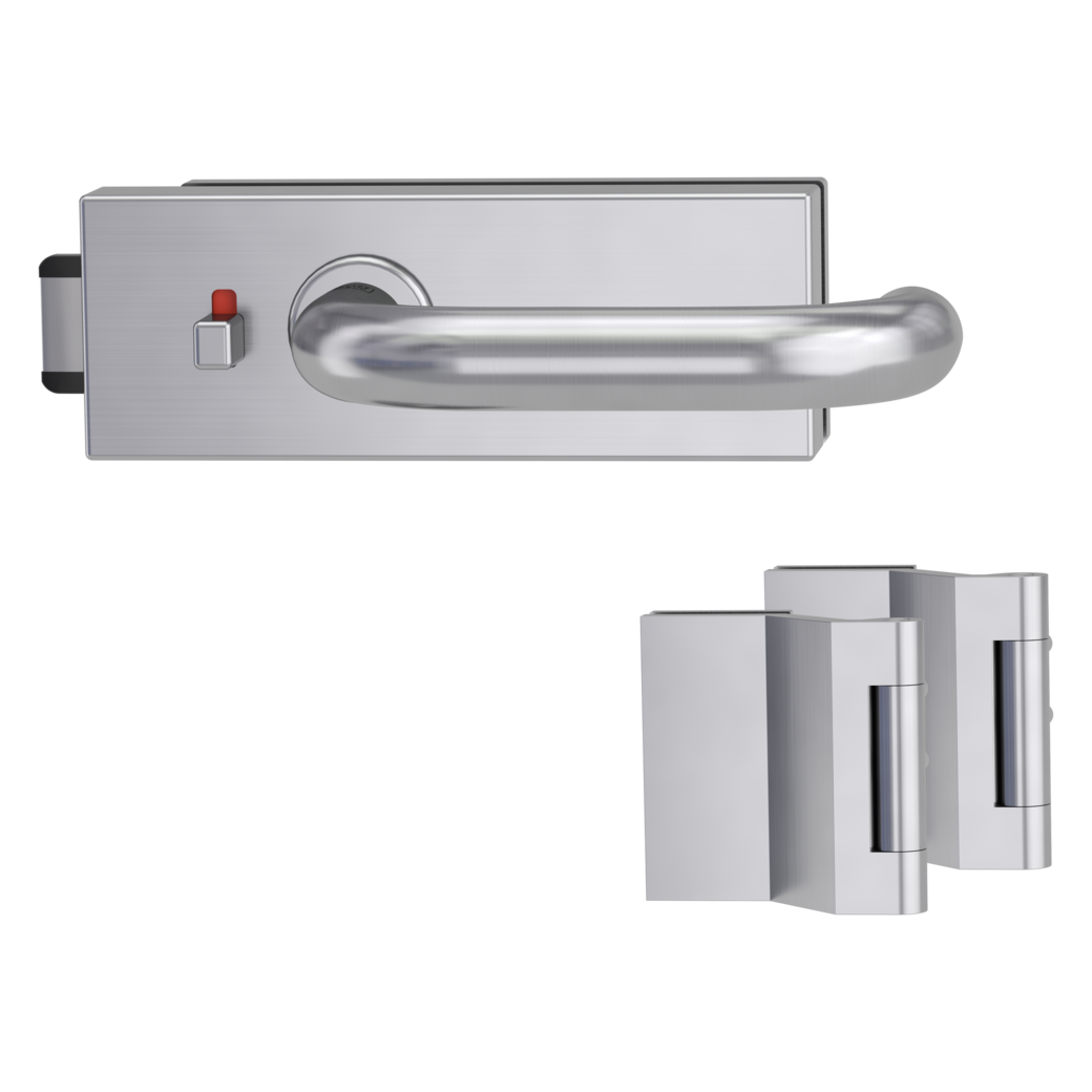 glass door lock set PURISTO S smart2lock silent 3-part hinges ALESSIA brushed steel