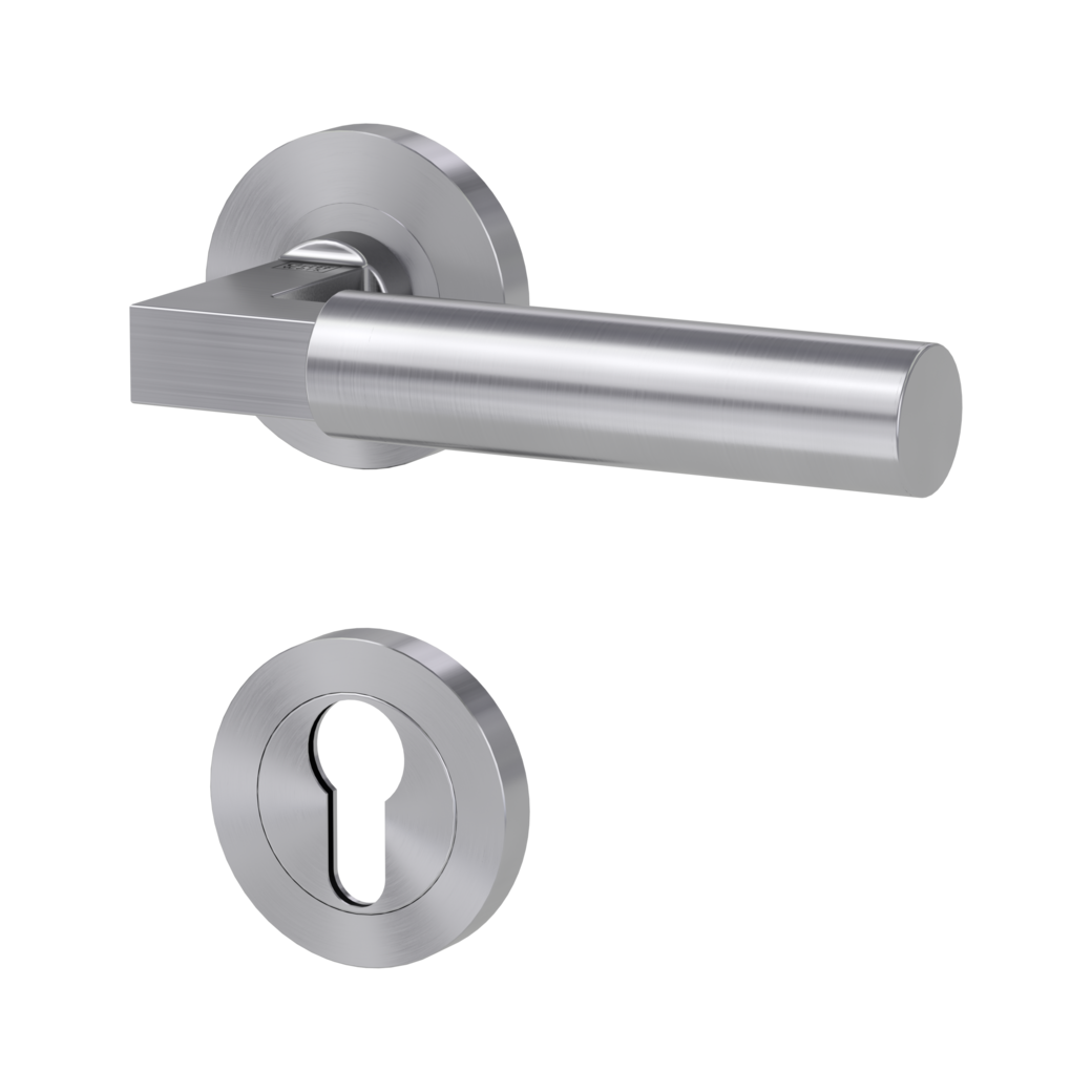 door handle set METRICO PROF screw on cl4 rose set round euro profile brushed steel