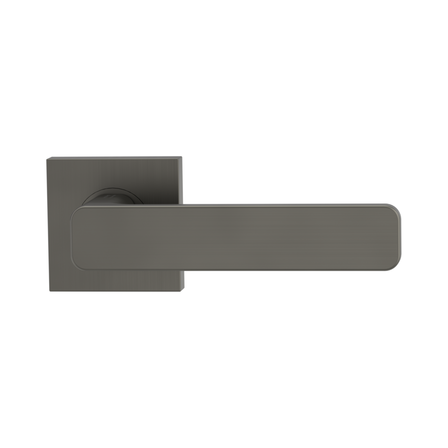 The image shows the Griffwerk door handle set MINIMAL MODERN in the version with rose set square unlockable screw on cashmere grey