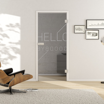 Ambient image in living situation illustrates the Griffwerk Glass revolving door TYPO 688 in the version TSG MOON GREY clear