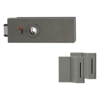 Silhouette product image in perfect product view shows the GRIFFWERK glass door lock set PURISTO S in the version unlockable, cashmere grey, 3-part hinge set