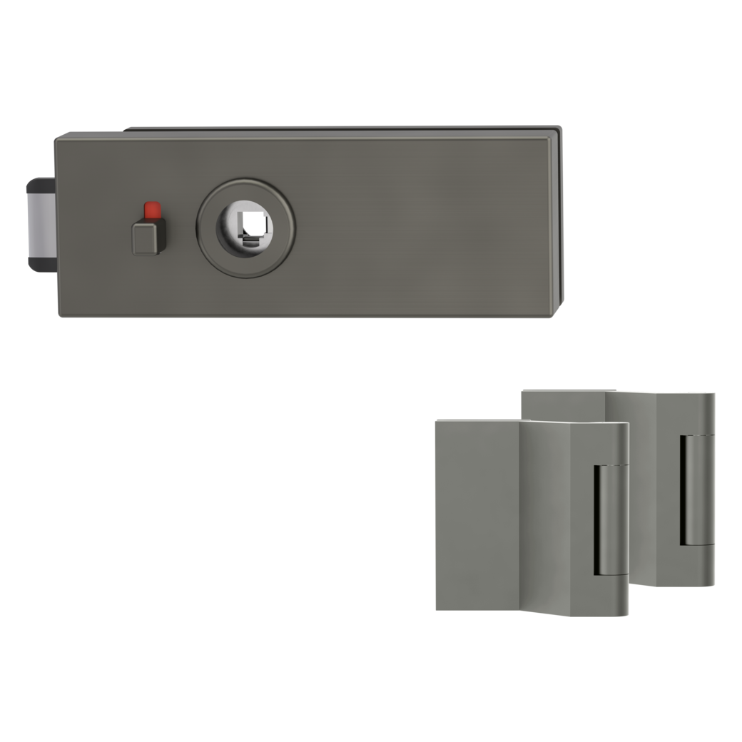 glass door lock set PURISTO S smart2lock silent 3-part hinges cashmere grey