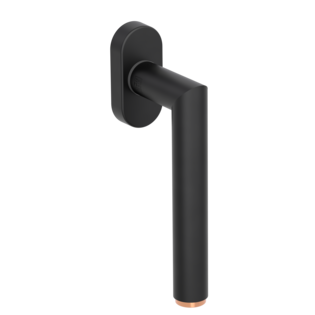 Silhouette product image in perfect product view shows the Griffwerk window handle LUCIA SELECT in the version unlockable, graphite black/copper