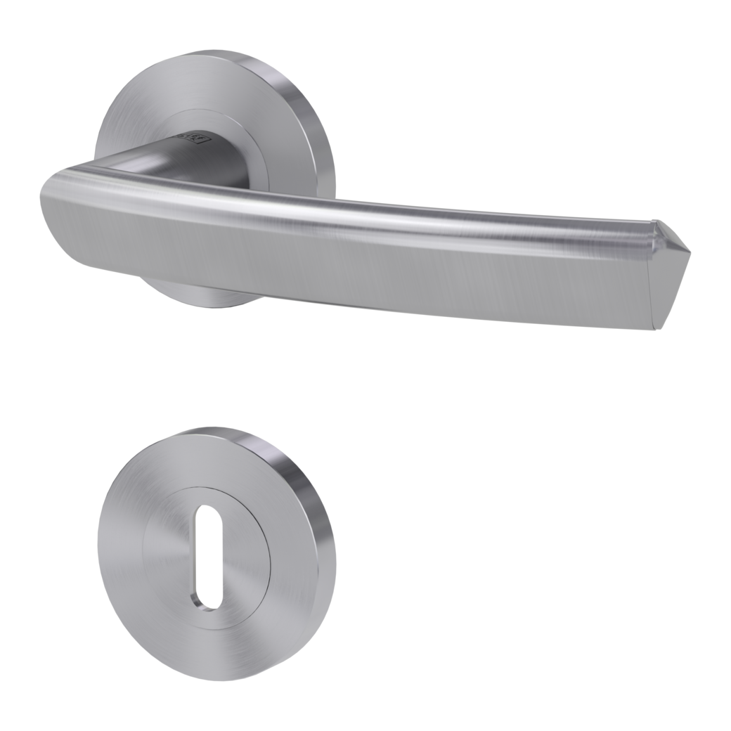 CRYSTAL door handle set Screw-on system GK3 round escutcheons Satin stainless steel cipher bit