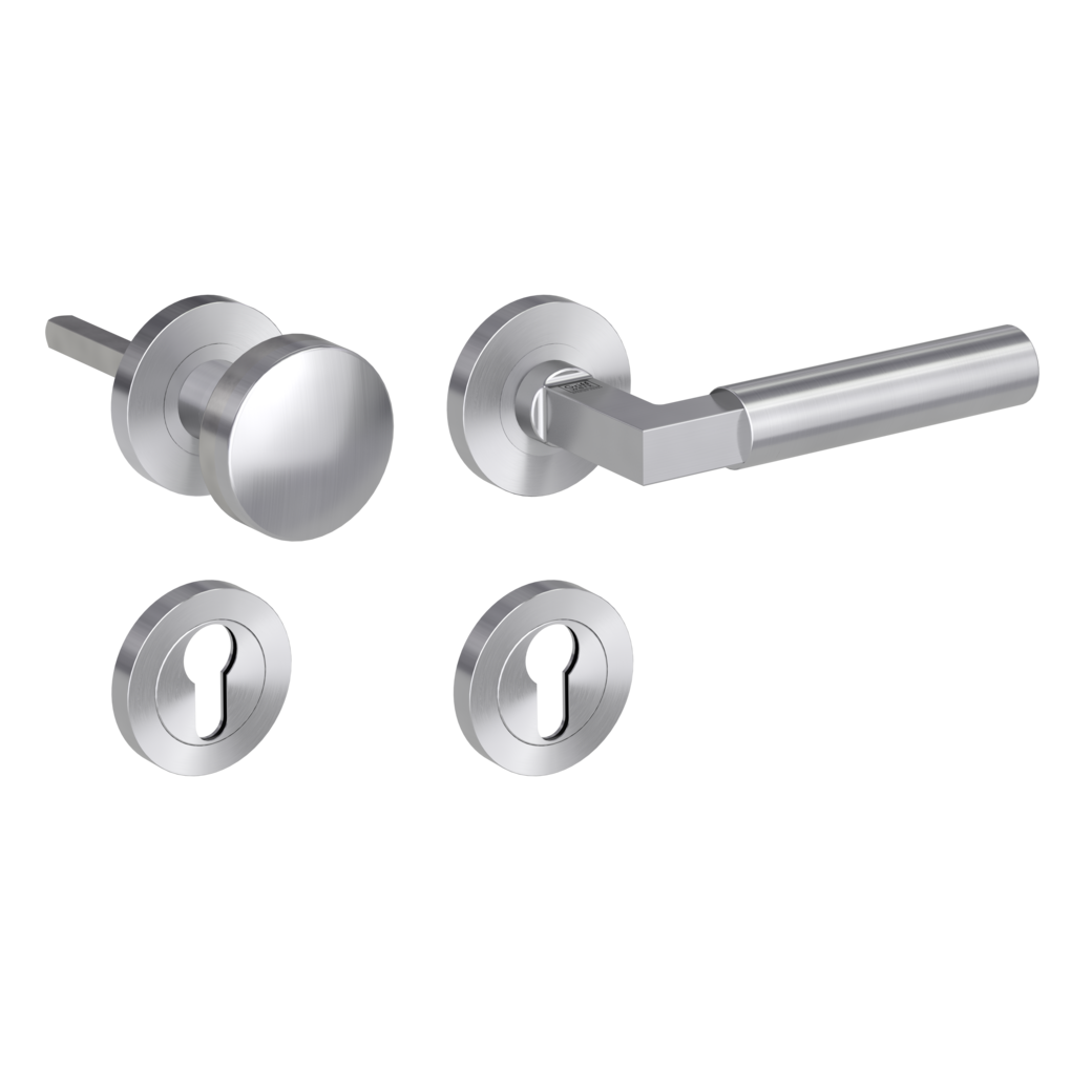 knob handle rose set METRICO PROF screw on FP rose set round knob R2 38-50mm brushed steel R