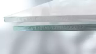Tested glass with DIN standard stamp GRIFFWERK offers tested security for tempered safety glass doors with laser pattern.