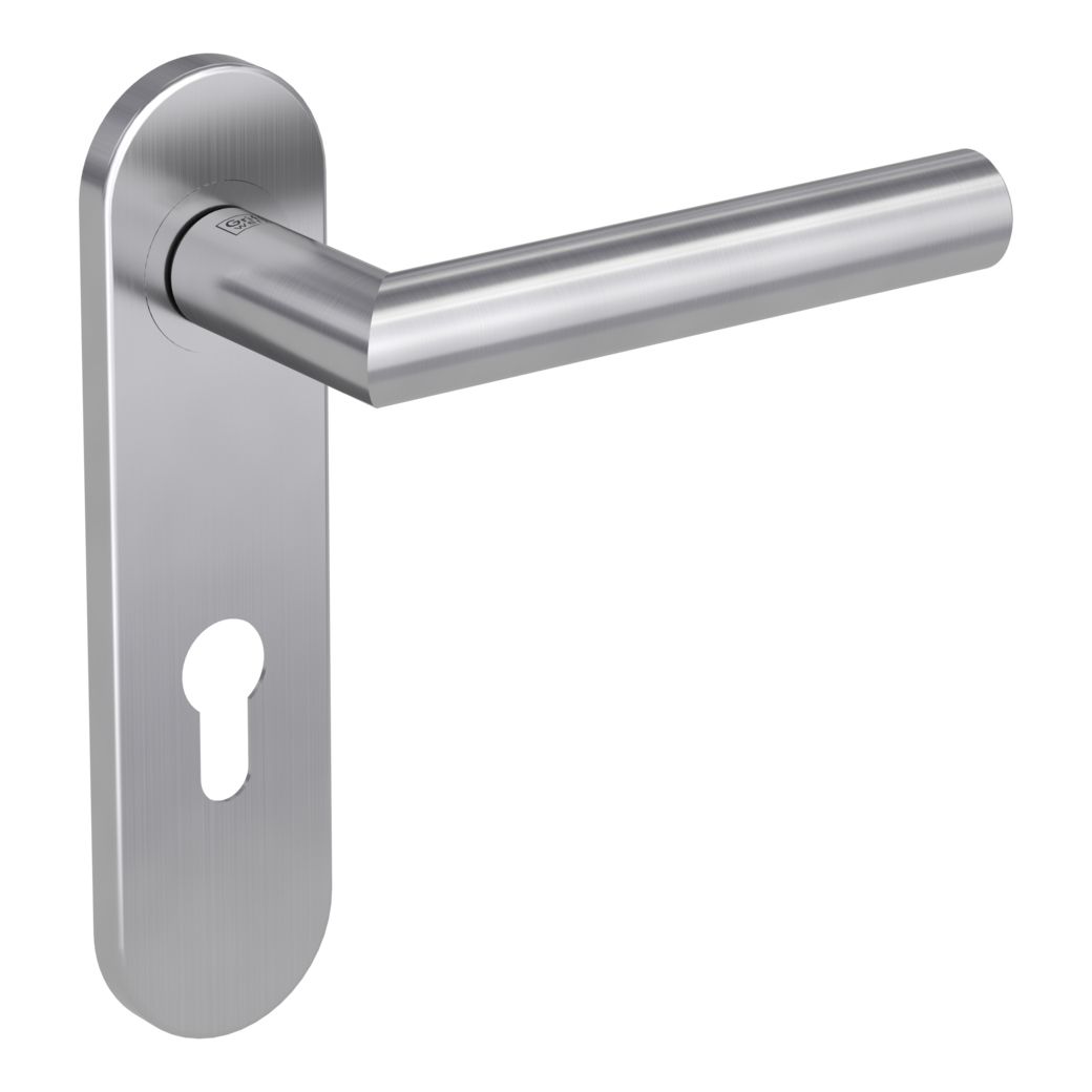 LUCIA PROF door handle set Screw-on system FS round short backpl. Satin stainless steel profile cylinder